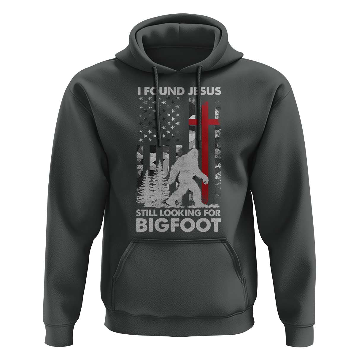 Retro I Found Jesus Still Looking For Bigfoot Hoodie Camouflage US American Flag Camo