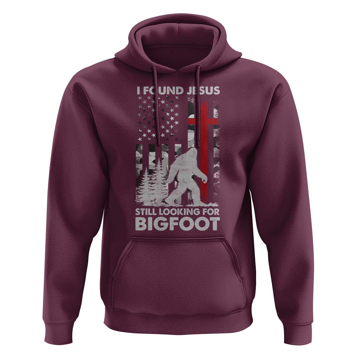Retro I Found Jesus Still Looking For Bigfoot Hoodie Camouflage US American Flag Camo