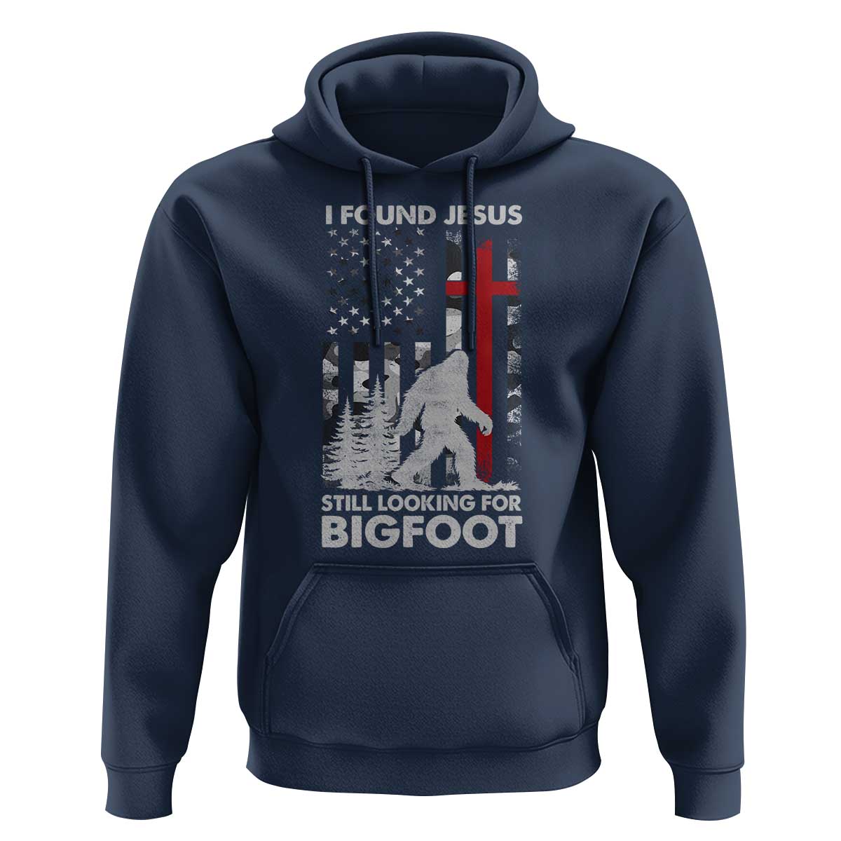 Retro I Found Jesus Still Looking For Bigfoot Hoodie Camouflage US American Flag Camo