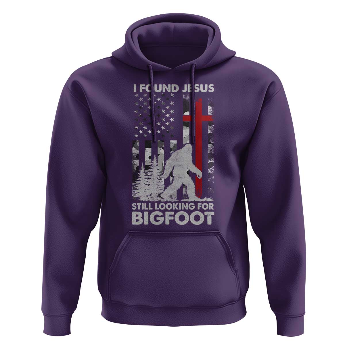 Retro I Found Jesus Still Looking For Bigfoot Hoodie Camouflage US American Flag Camo