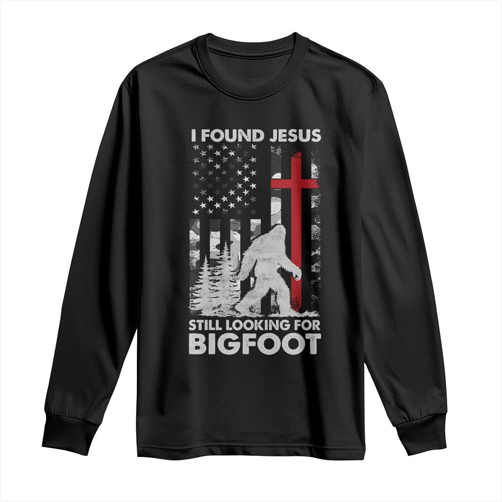 Retro I Found Jesus Still Looking For Bigfoot Long Sleeve Shirt Camouflage US American Flag Camo
