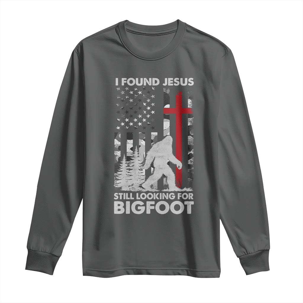 Retro I Found Jesus Still Looking For Bigfoot Long Sleeve Shirt Camouflage US American Flag Camo