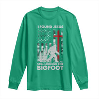 Retro I Found Jesus Still Looking For Bigfoot Long Sleeve Shirt Camouflage US American Flag Camo