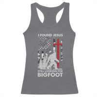 Retro I Found Jesus Still Looking For Bigfoot Racerback Tank Top Camouflage US American Flag Camo