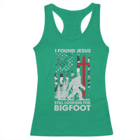 Retro I Found Jesus Still Looking For Bigfoot Racerback Tank Top Camouflage US American Flag Camo