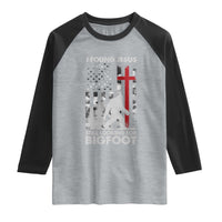 Retro I Found Jesus Still Looking For Bigfoot Raglan Shirt Camouflage US American Flag Camo