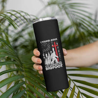 Retro I Found Jesus Still Looking For Bigfoot Skinny Tumbler Camouflage US American Flag Camo