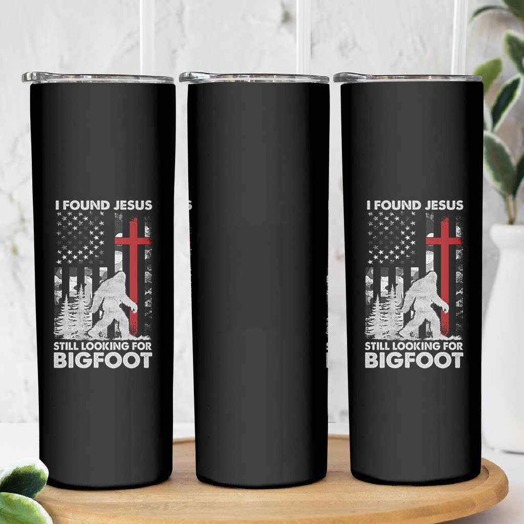 Retro I Found Jesus Still Looking For Bigfoot Skinny Tumbler Camouflage US American Flag Camo