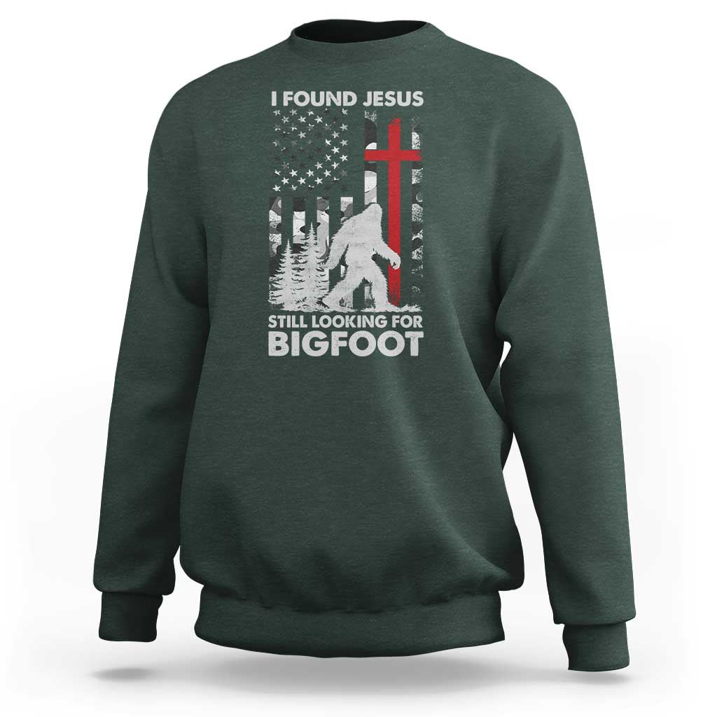 Retro I Found Jesus Still Looking For Bigfoot Sweatshirt Camouflage US American Flag Camo