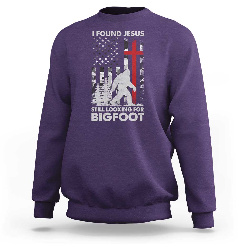 Retro I Found Jesus Still Looking For Bigfoot Sweatshirt Camouflage US American Flag Camo