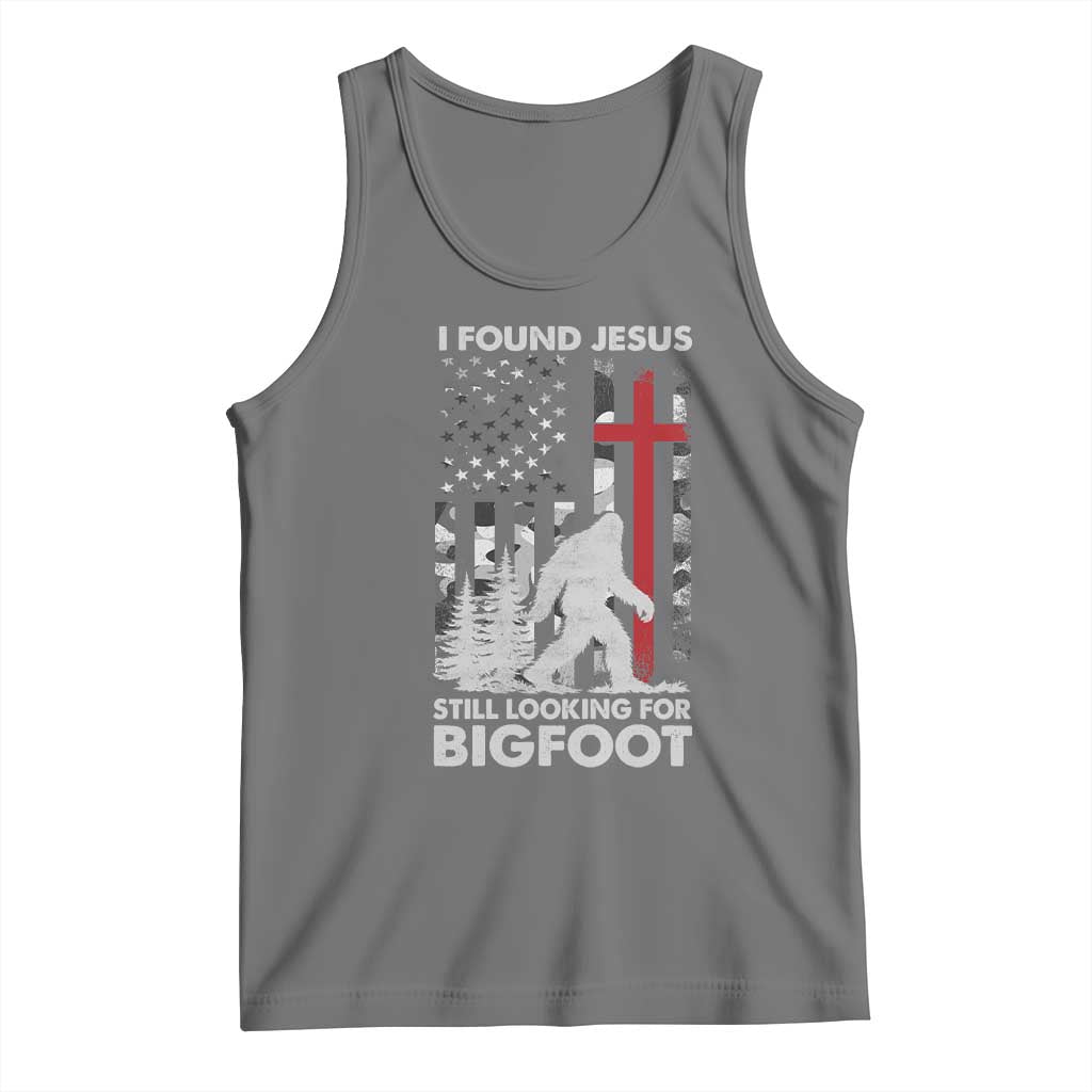Retro I Found Jesus Still Looking For Bigfoot Tank Top Camouflage US American Flag Camo