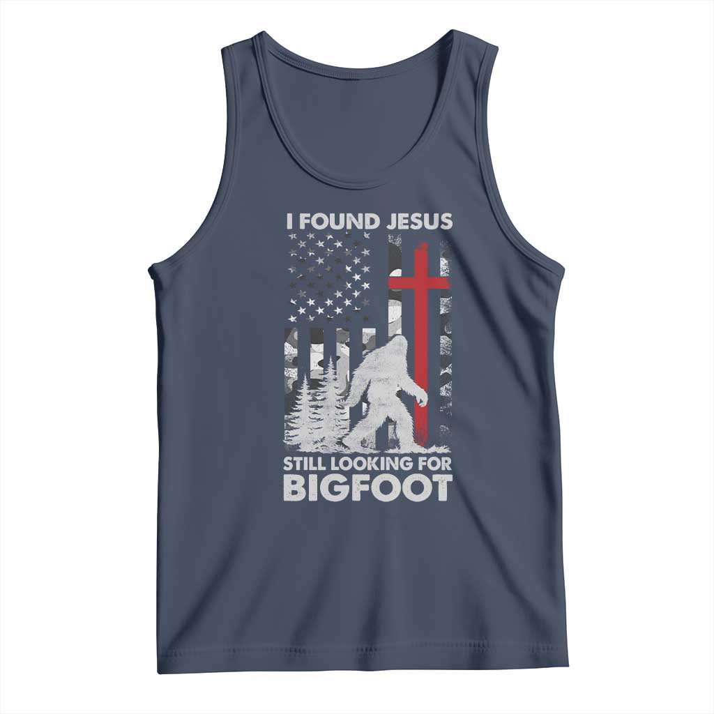 Retro I Found Jesus Still Looking For Bigfoot Tank Top Camouflage US American Flag Camo