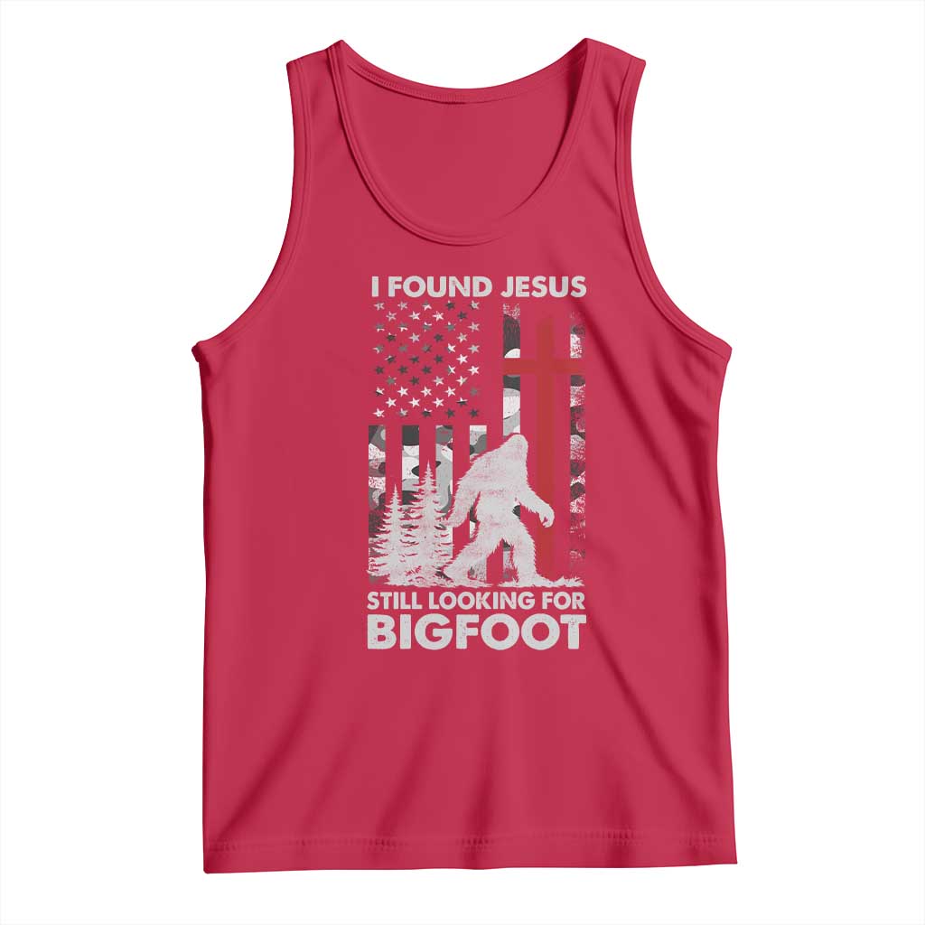 Retro I Found Jesus Still Looking For Bigfoot Tank Top Camouflage US American Flag Camo