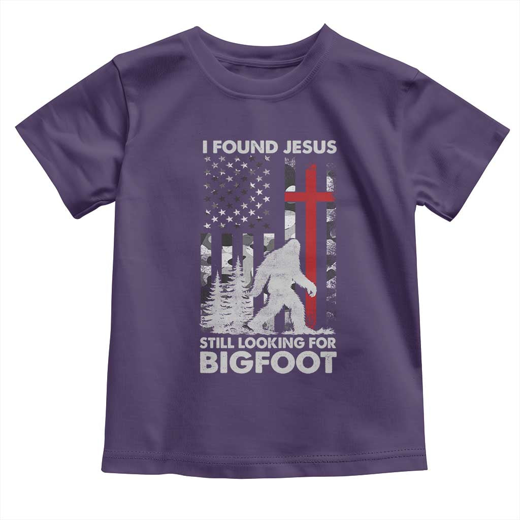 Retro I Found Jesus Still Looking For Bigfoot Toddler T Shirt Camouflage US American Flag Camo
