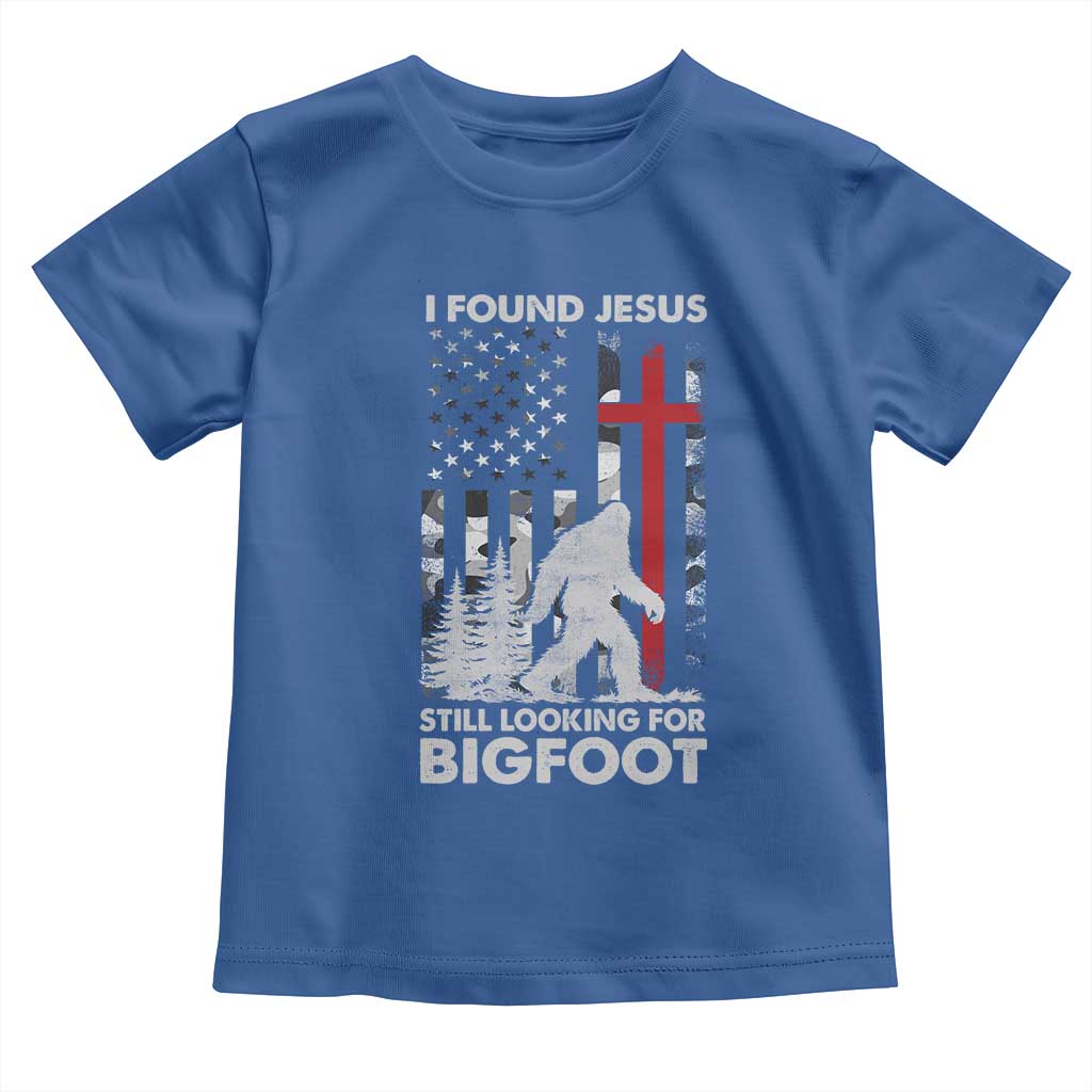 Retro I Found Jesus Still Looking For Bigfoot Toddler T Shirt Camouflage US American Flag Camo