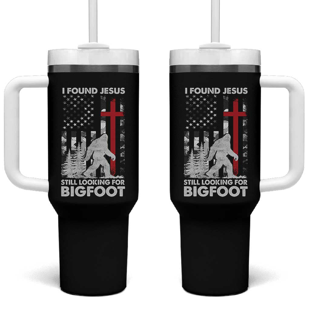 Retro I Found Jesus Still Looking For Bigfoot Tumbler With Handle Camouflage US American Flag Camo