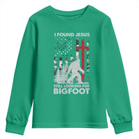 Retro I Found Jesus Still Looking For Bigfoot Youth Sweatshirt Camouflage US American Flag Camo