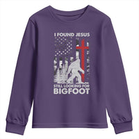 Retro I Found Jesus Still Looking For Bigfoot Youth Sweatshirt Camouflage US American Flag Camo
