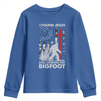 Retro I Found Jesus Still Looking For Bigfoot Youth Sweatshirt Camouflage US American Flag Camo