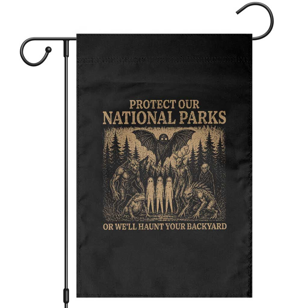 Funny Mothman Protect Our National Parks Garden Flag Ghost Wendigo Skull Cryptid Weirdcore Folk Horror