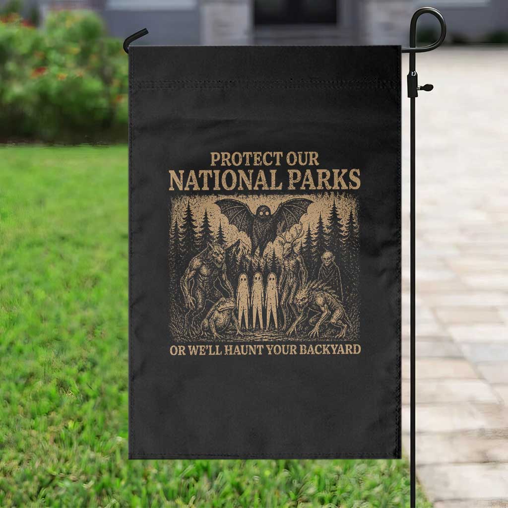 Funny Mothman Protect Our National Parks Garden Flag Ghost Wendigo Skull Cryptid Weirdcore Folk Horror