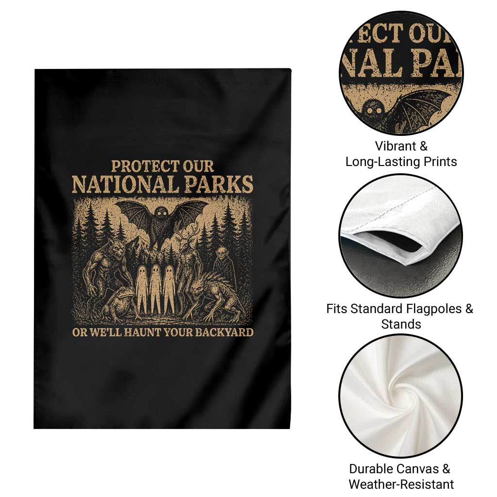 Funny Mothman Protect Our National Parks Garden Flag Ghost Wendigo Skull Cryptid Weirdcore Folk Horror