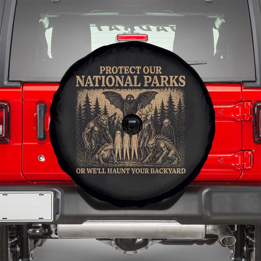 Funny Mothman Protect Our National Parks Spare Tire Cover Ghost Wendigo Skull Cryptid Weirdcore Folk Horror