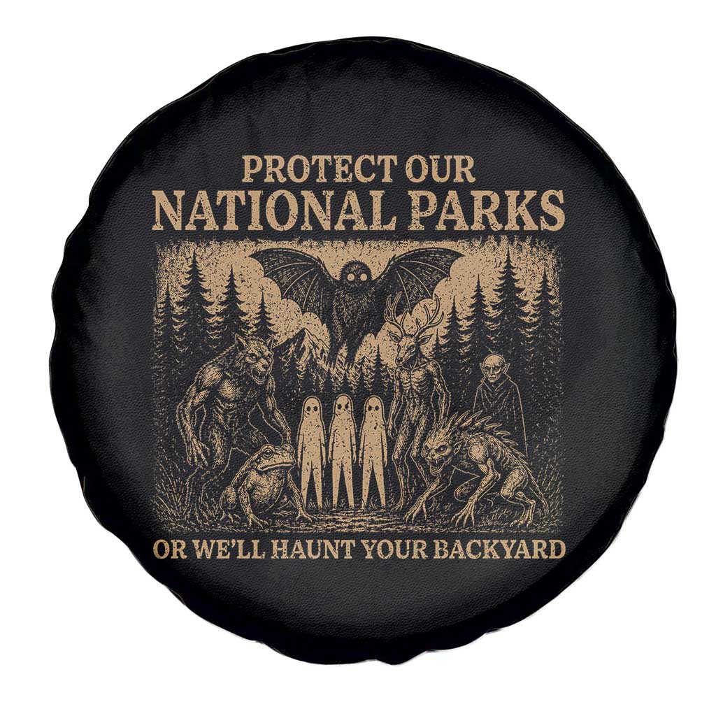Funny Mothman Protect Our National Parks Spare Tire Cover Ghost Wendigo Skull Cryptid Weirdcore Folk Horror