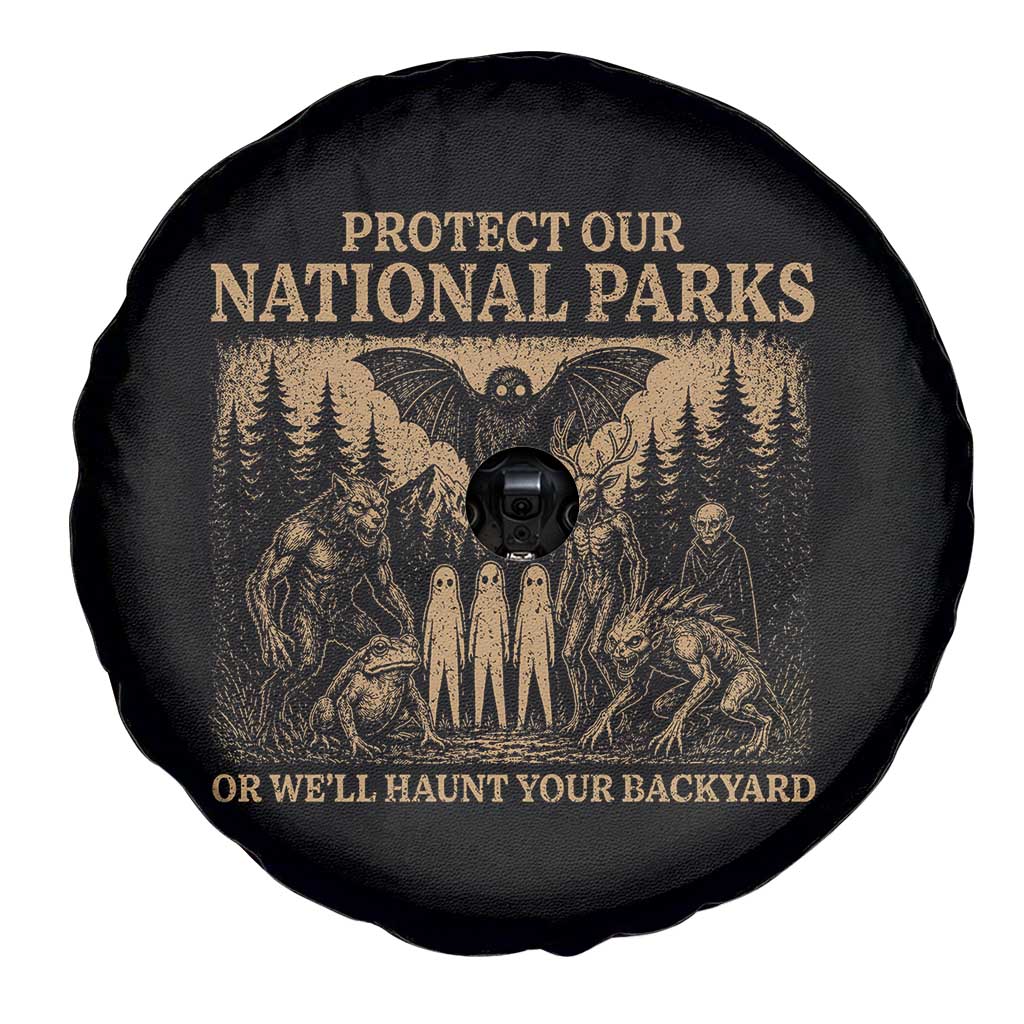 Funny Mothman Protect Our National Parks Spare Tire Cover Ghost Wendigo Skull Cryptid Weirdcore Folk Horror