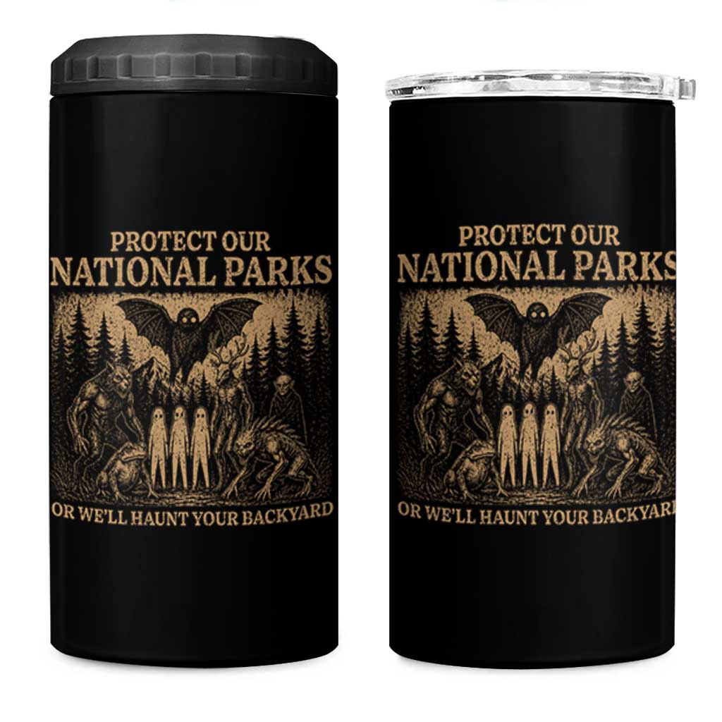 Funny Mothman Protect Our National Parks 4 in 1 Can Cooler Tumbler Ghost Wendigo Skull Cryptid Weirdcore Folk Horror