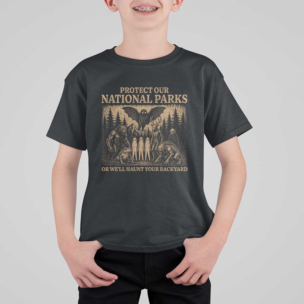 Funny Mothman Protect Our National Parks T Shirt For Kid Ghost Wendigo Skull Cryptid Weirdcore Folk Horror
