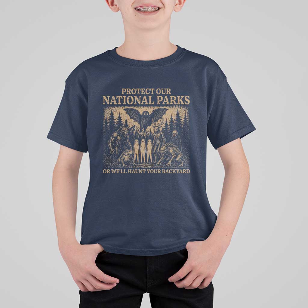 Funny Mothman Protect Our National Parks T Shirt For Kid Ghost Wendigo Skull Cryptid Weirdcore Folk Horror