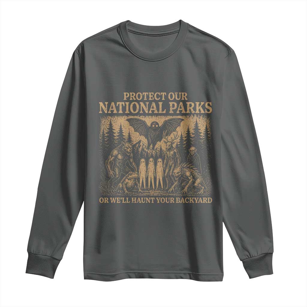 Funny Mothman Protect Our National Parks Long Sleeve Shirt Ghost Wendigo Skull Cryptid Weirdcore Folk Horror