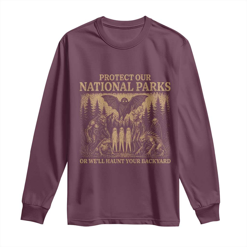 Funny Mothman Protect Our National Parks Long Sleeve Shirt Ghost Wendigo Skull Cryptid Weirdcore Folk Horror