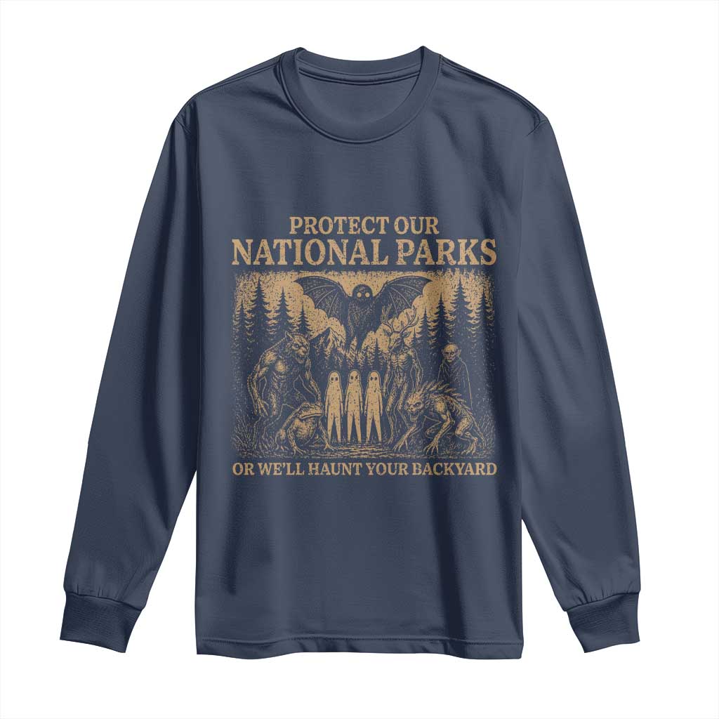 Funny Mothman Protect Our National Parks Long Sleeve Shirt Ghost Wendigo Skull Cryptid Weirdcore Folk Horror