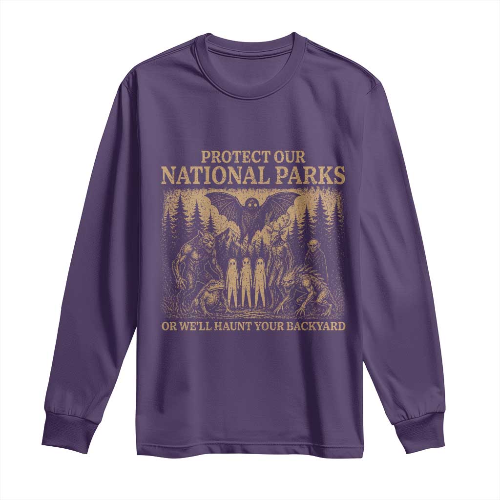 Funny Mothman Protect Our National Parks Long Sleeve Shirt Ghost Wendigo Skull Cryptid Weirdcore Folk Horror