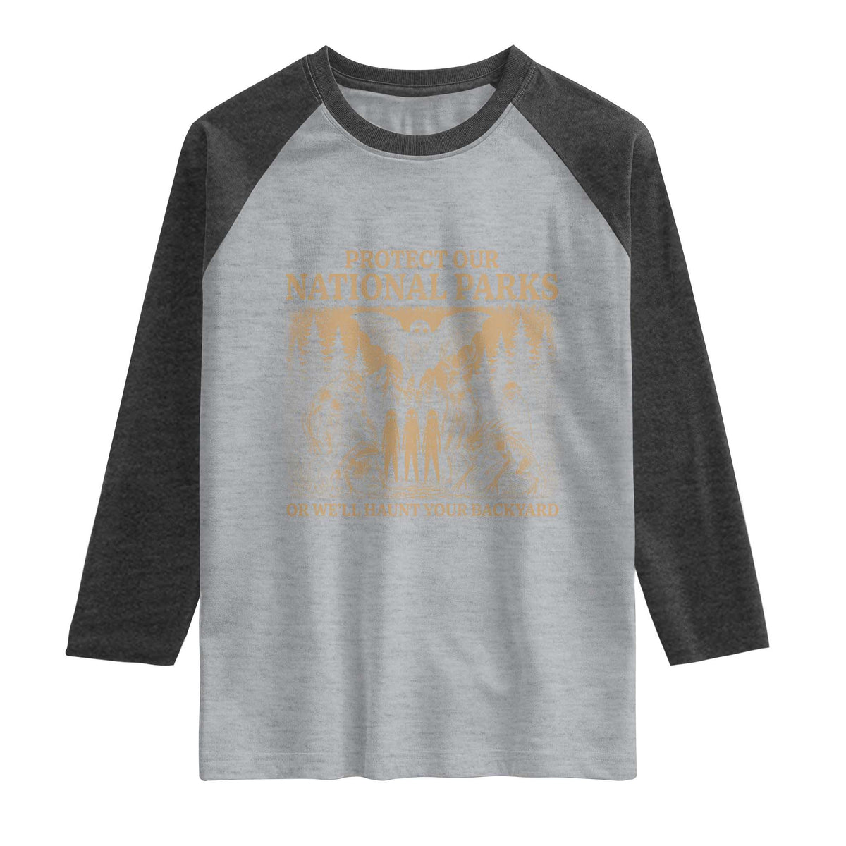Funny Mothman Protect Our National Parks Raglan Shirt Ghost Wendigo Skull Cryptid Weirdcore Folk Horror