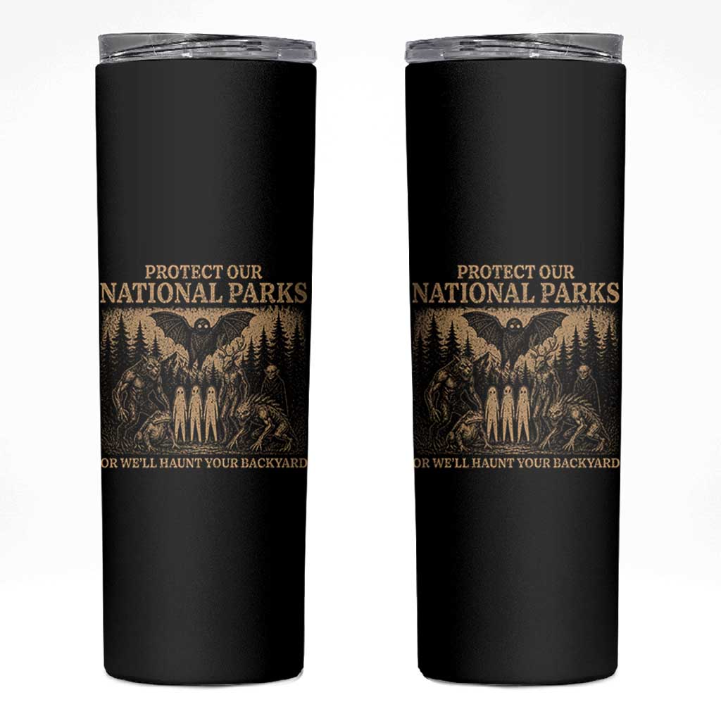 Funny Mothman Protect Our National Parks Skinny Tumbler Ghost Wendigo Skull Cryptid Weirdcore Folk Horror