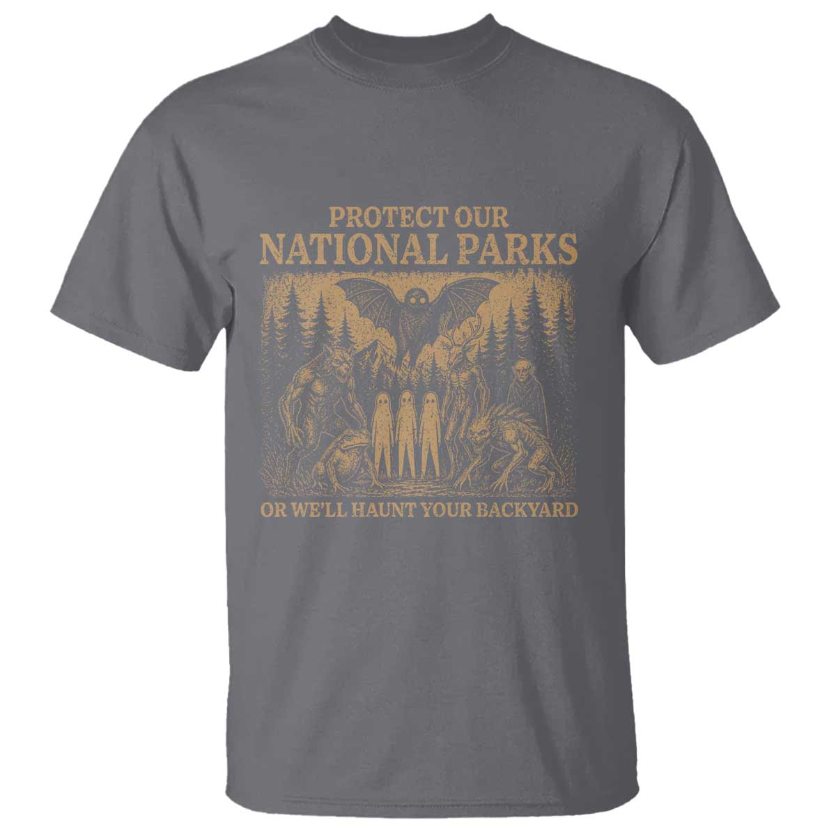 Funny Mothman Protect Our National Parks T Shirt Ghost Wendigo Skull Cryptid Weirdcore Folk Horror