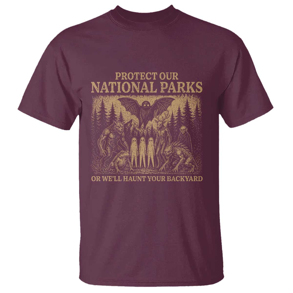 Funny Mothman Protect Our National Parks T Shirt Ghost Wendigo Skull Cryptid Weirdcore Folk Horror