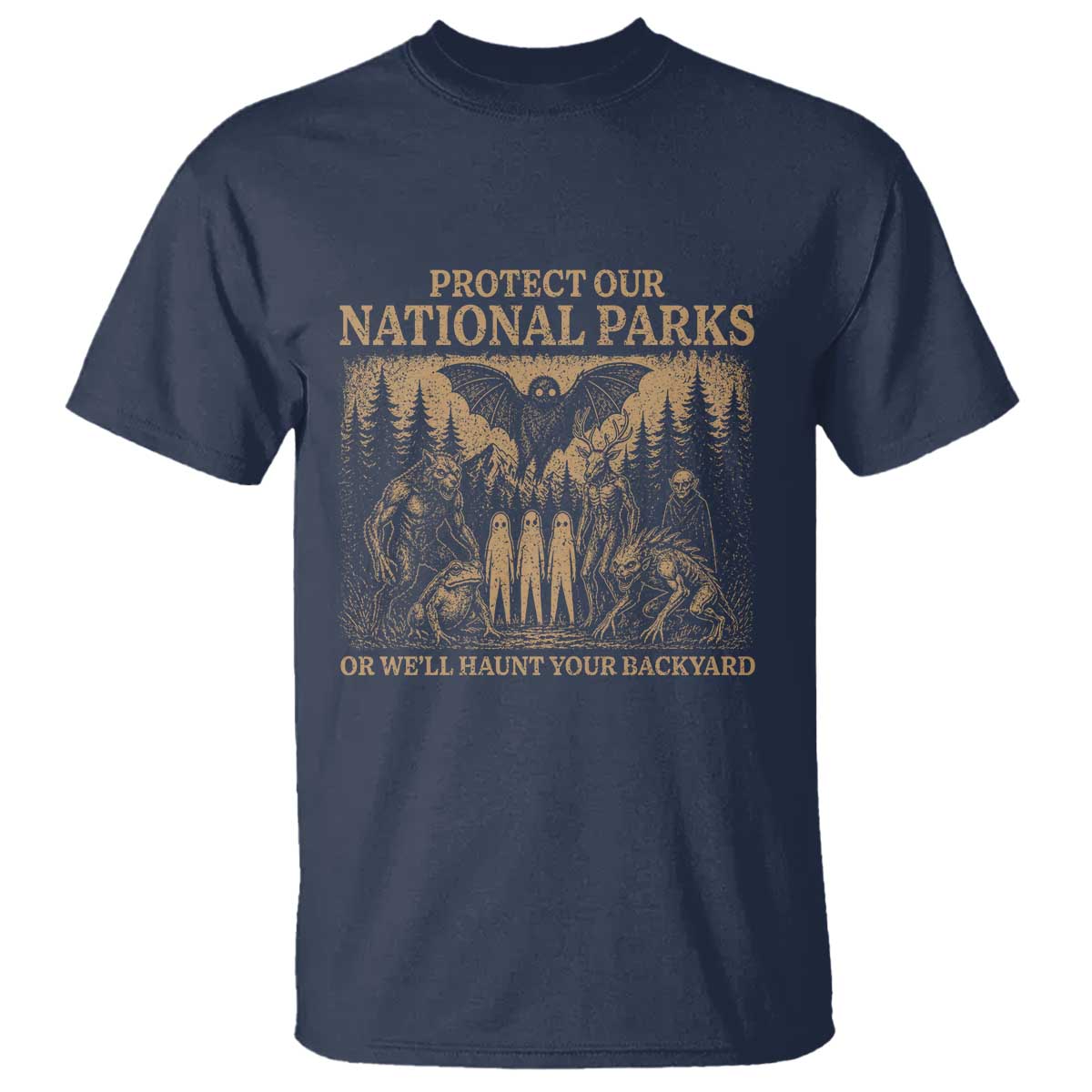 Funny Mothman Protect Our National Parks T Shirt Ghost Wendigo Skull Cryptid Weirdcore Folk Horror