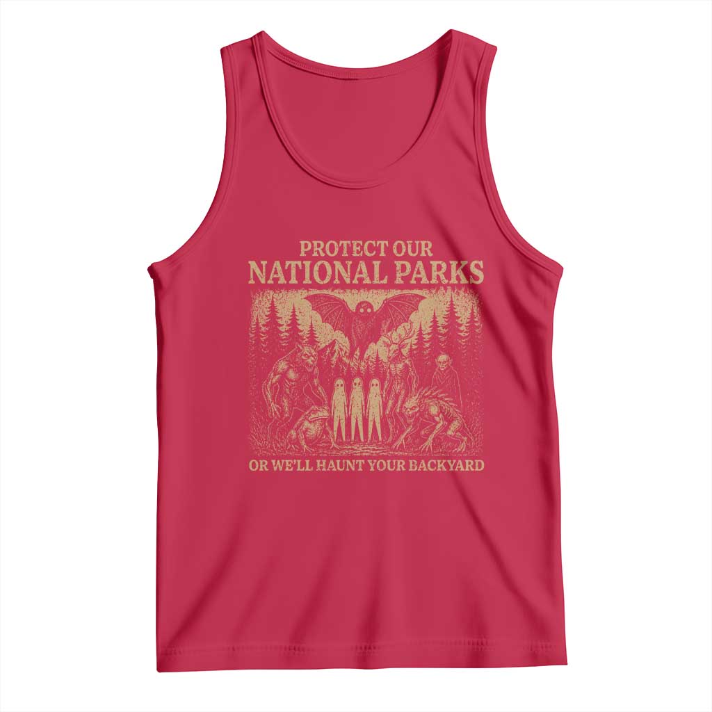 Funny Mothman Protect Our National Parks Tank Top Ghost Wendigo Skull Cryptid Weirdcore Folk Horror
