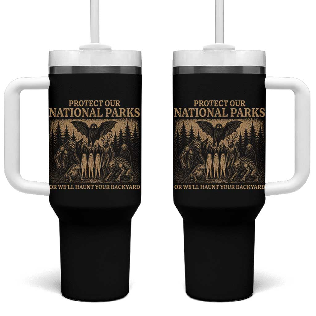 Funny Mothman Protect Our National Parks Tumbler With Handle Ghost Wendigo Skull Cryptid Weirdcore Folk Horror