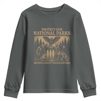 Funny Mothman Protect Our National Parks Youth Sweatshirt Ghost Wendigo Skull Cryptid Weirdcore Folk Horror