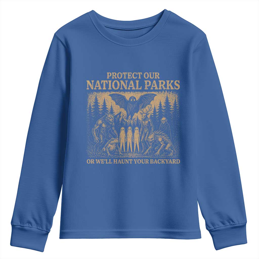 Funny Mothman Protect Our National Parks Youth Sweatshirt Ghost Wendigo Skull Cryptid Weirdcore Folk Horror