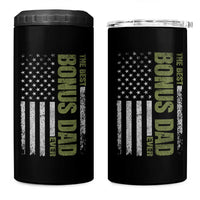 Bonus Dad 4 in 1 Can Cooler Tumbler American Flag Best Bonus Dad Ever Fathers Day