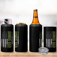 Bonus Dad 4 in 1 Can Cooler Tumbler American Flag Best Bonus Dad Ever Fathers Day