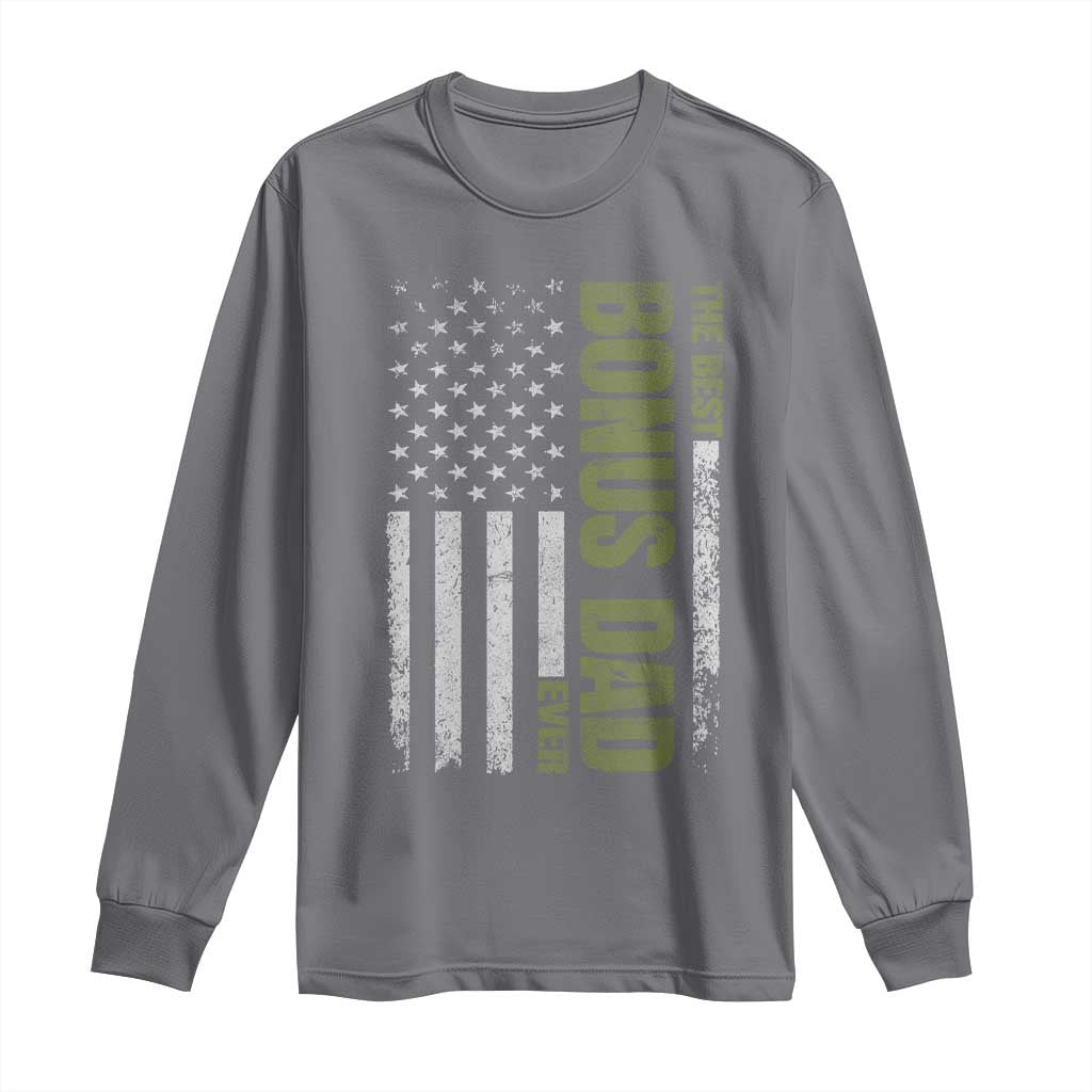 Bonus Dad Long Sleeve Shirt American Flag Best Bonus Dad Ever Fathers Day