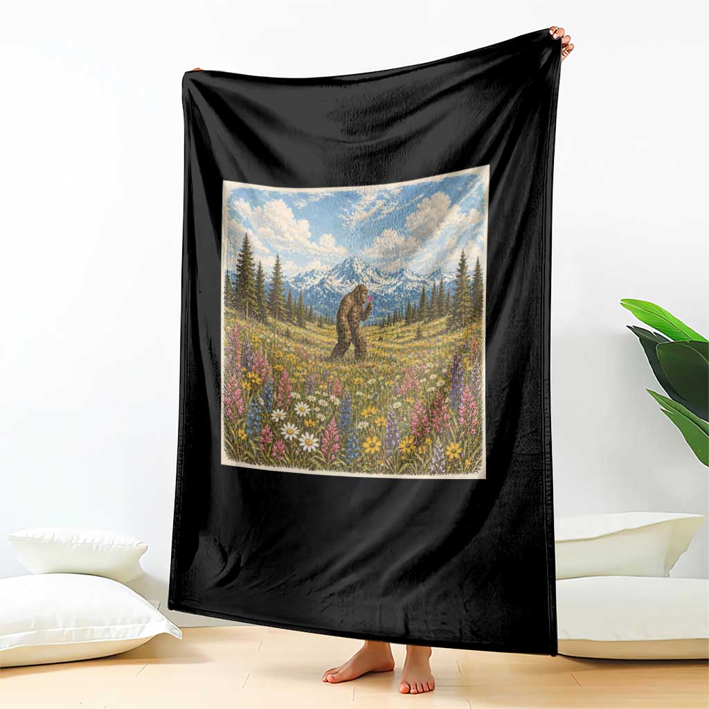 Retro Bigfoot Wildflower Throw Blanket Vintage Sasquatch Funny Cryptid