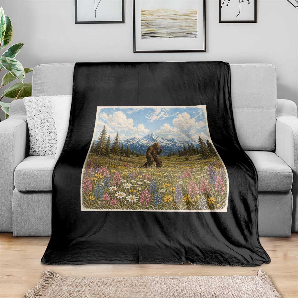 Retro Bigfoot Wildflower Throw Blanket Vintage Sasquatch Funny Cryptid